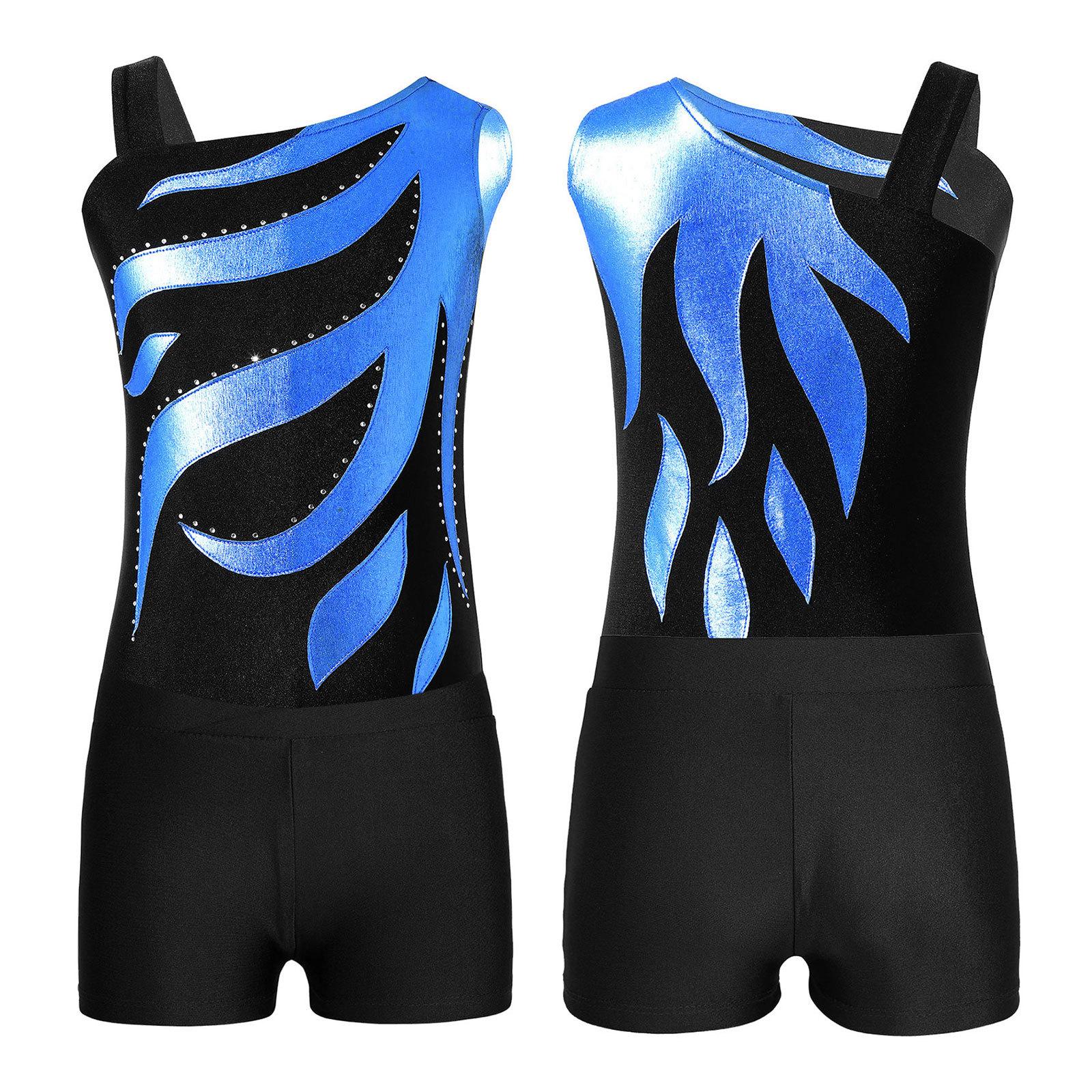 

Гімнастичні купальники без рукавів із шортами для дітей та дівчат зі стразами 11-12 Years королівський синій колір/чорний