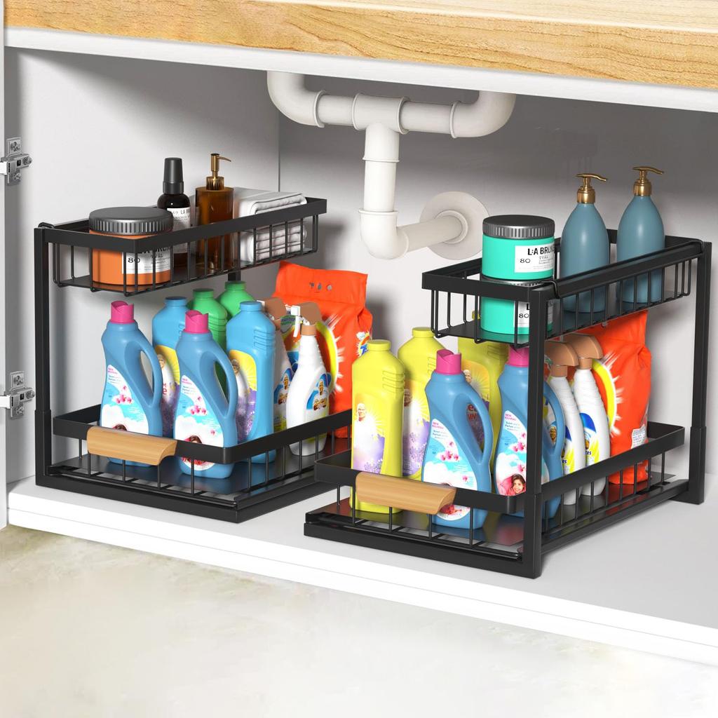 Under Sink Organizers and Storage,Pull Out Kitchen Cabinet Organizer with Sliding Drawer, Multi-Purpose Bathroom Shelf Organizer