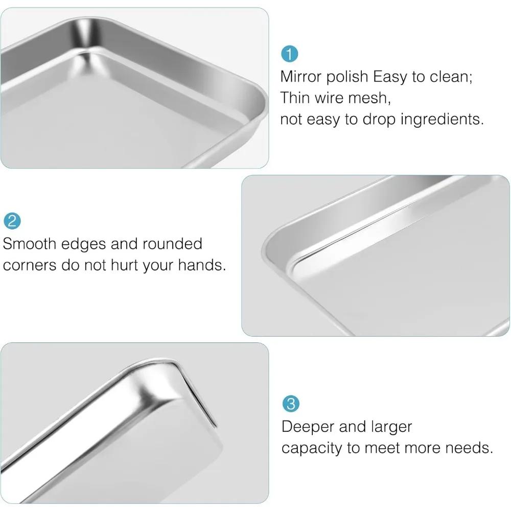 1 Set of Stainless Steel Baking Tray and Net Tray Set Biscuit with Cooling Rack Toaster Oven Tray Accessory 23*17.5cm