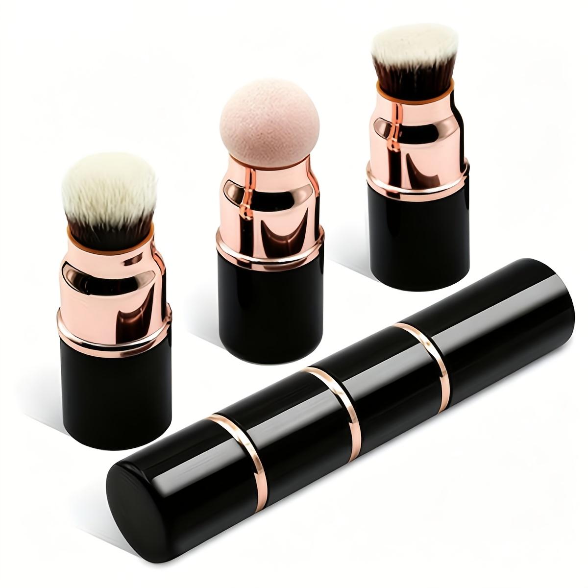 

3-In-1 Mini Portable Makeup Brush With Cover, Clean And Hygienic, Easy To Store. Features 3 Detachable Brush Heads For Foundation, Loose Powder