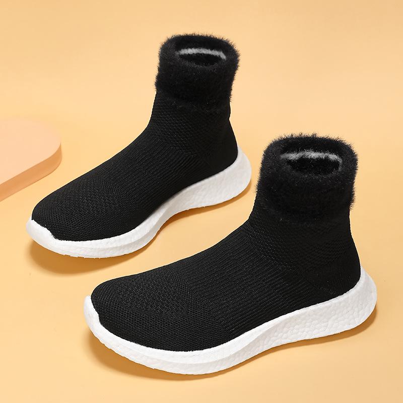 Autumn and Winter New Women's Lightweight and Versatile High-top One-pedal Socks Shoes with Wool Warm Indoor Fitness Shoes