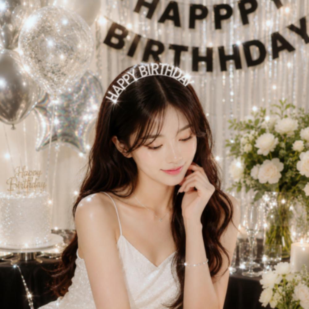 EDZON "Happy Birthday" Two(2) Headbands (Silver+RoseGold)