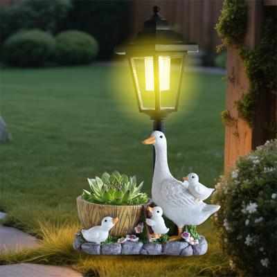 Resin Flower Pot Family Solar Outdoor Light Statue