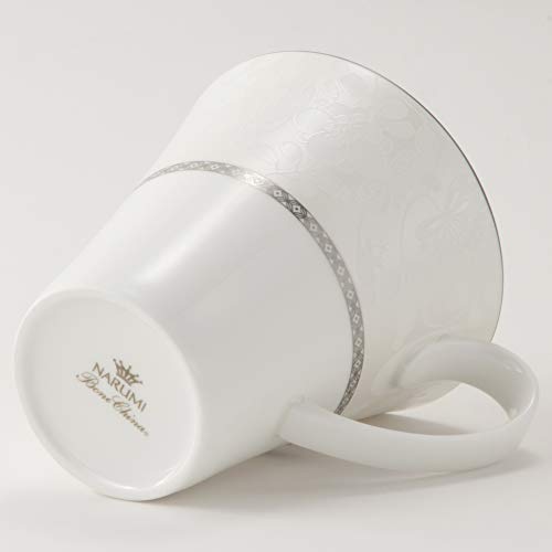 NARUMI Milano Bianca Pair of Mugs, 340cc, White, with a Floral and Plum Blossom Design, Cute and Stylish, Large, Gift Boxed, Product Number: 51461-219