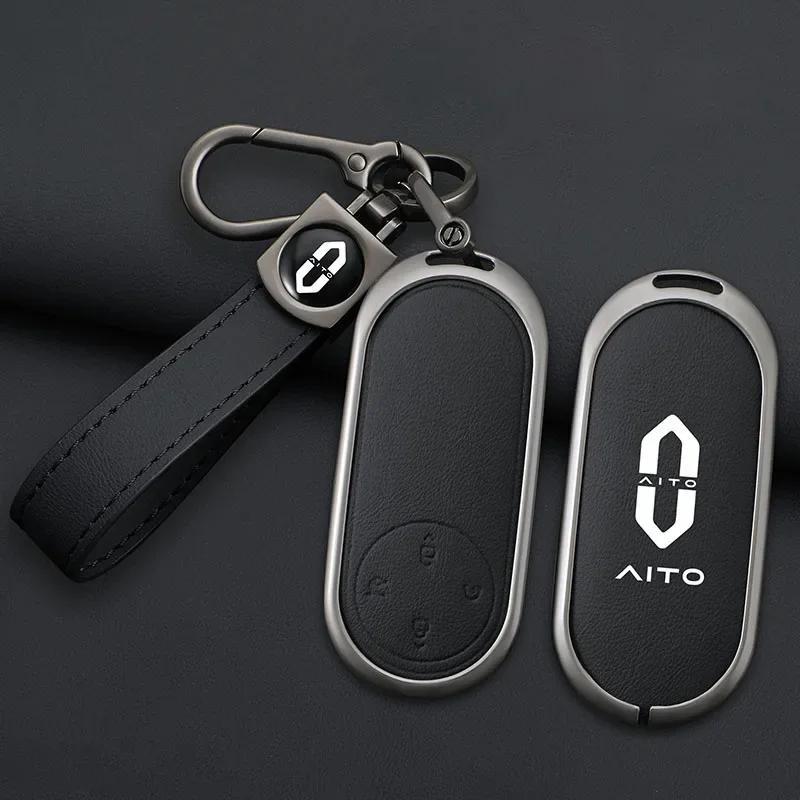 Zinc Alloy Leather Car Key Case Cover For Aito M9 Keychain Smart Remote Control Protect Key Shell Accessories