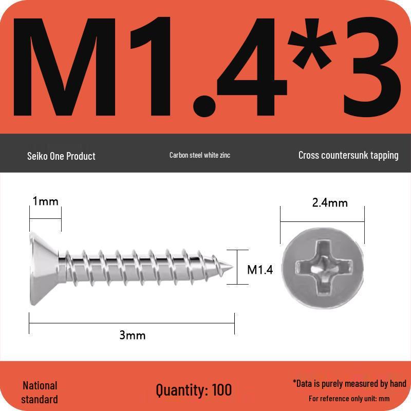 Iron Galvanized Phillips Flat Head Self-Tapping Screws - Countersunk M1 To M4