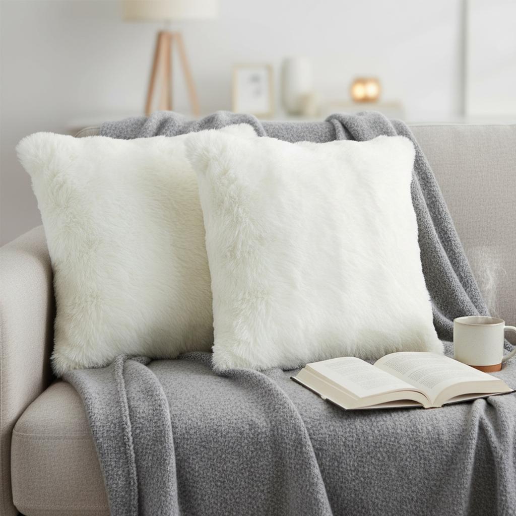 Set aus 2 Kunstfell-Kissenbezügen 18x18 Zoll Dekorative Kissenhülle für Sofa Couch Bett Wohnzimmer Gemütliche Heimdekoration