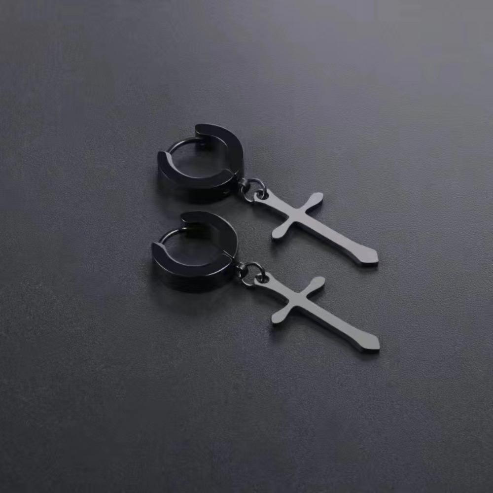 Dangle Hoop Earring Men Stainless Steel Punk Earrings Simple Cross Stud Earrings  Girls