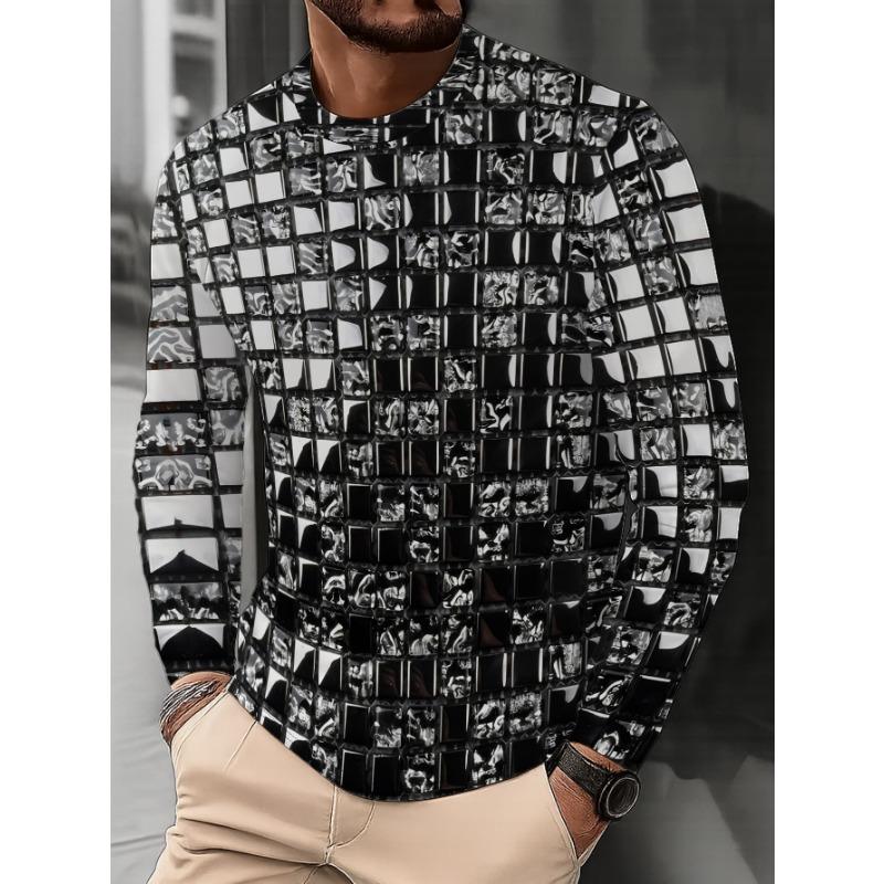 Herren Rundhals Langarm Fischschuppenmuster Druck Lässiges Oberteil Mode Trendig Schlanke Passform Basisschicht Herbst Neu Jugendlich Attraktiv Vielseitig Pullover