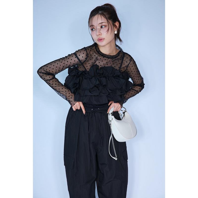 

Multipack Flocked Lace Shirt, Ruffled Camisole, and Loose Scythe Long Top One Size