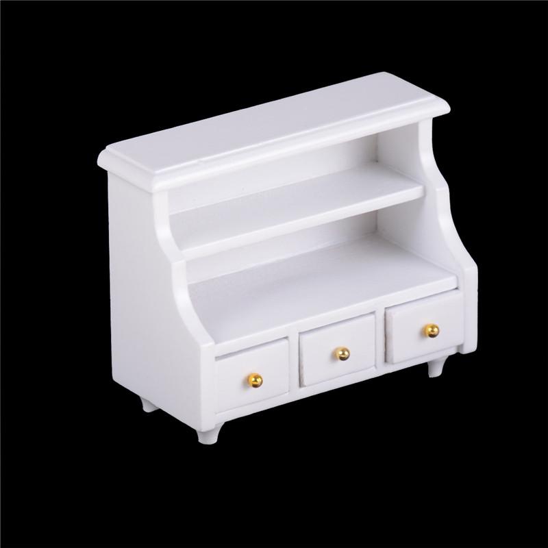 Dollhouse Miniature Furniture White Wooden Cabinet Cupboard For 1:12 Dollhouse