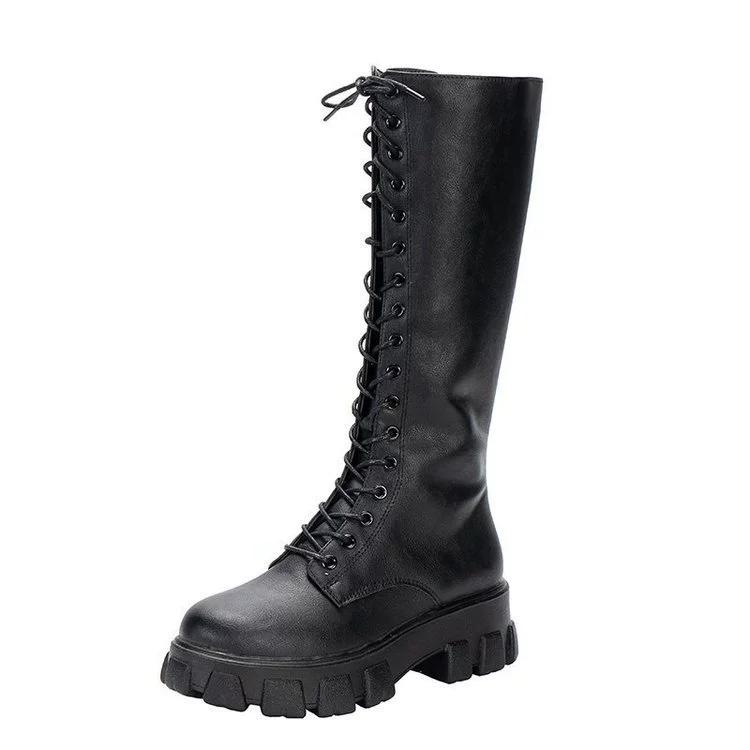 Winter Women Zipper New Long Boot Fashion Lace Up Non Slip Shoes Casual Thick Soled Trend Boots Comfortable Ladies Shoe Botas
