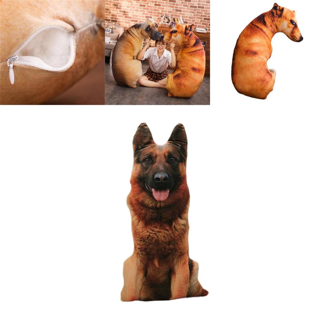 Cuscino Cane Simulazione 3D Creativo, Peluche Animale di Peluche Cane Per Bambini, Tessuto Corto in Peluche, Imbottitura in Cotone PP, Varie Dimensioni e Colori