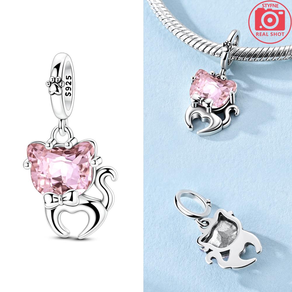 Pendentif Authentique en Cuivre Chat Ballon Rose Chien Animal Dauphin Perle Cœur Compatible Avec Bracelets Femmes Cadeau Saint-Valentin Bijoux