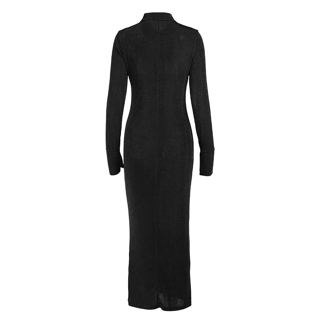 Temperament High Waist Knitted Long Sleeve Split Lapel Dress