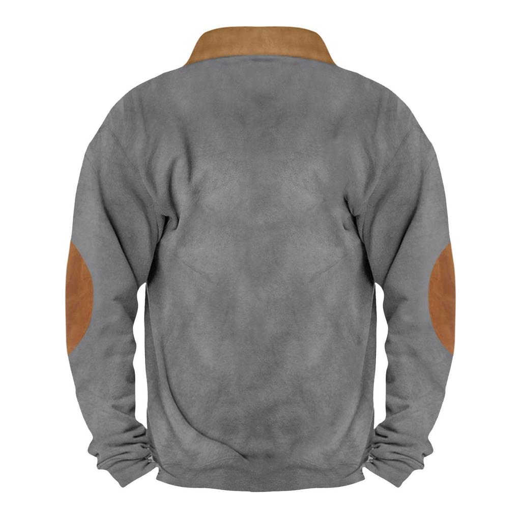 Men's Vintage High Neck Top Half Zip Sports Long Sleeve Sweater