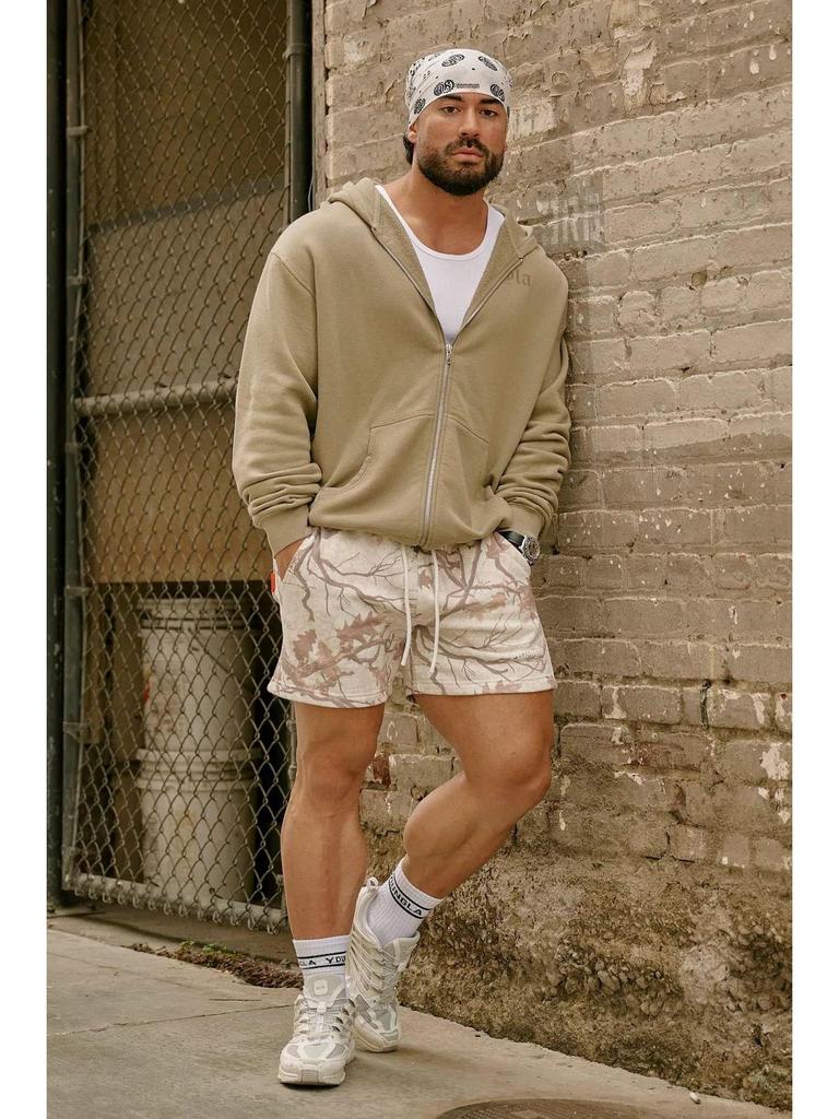 YOUNGLA Men's Casual Withered Leaf Style Camouflage Shorts - Retro Letter Loose Fit Summer Fitness Sports Beachwear