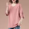 Summer Women's Plus Size T-Shirt Loose Three-Quarter Sleeve VT Shirt Solid Color Top