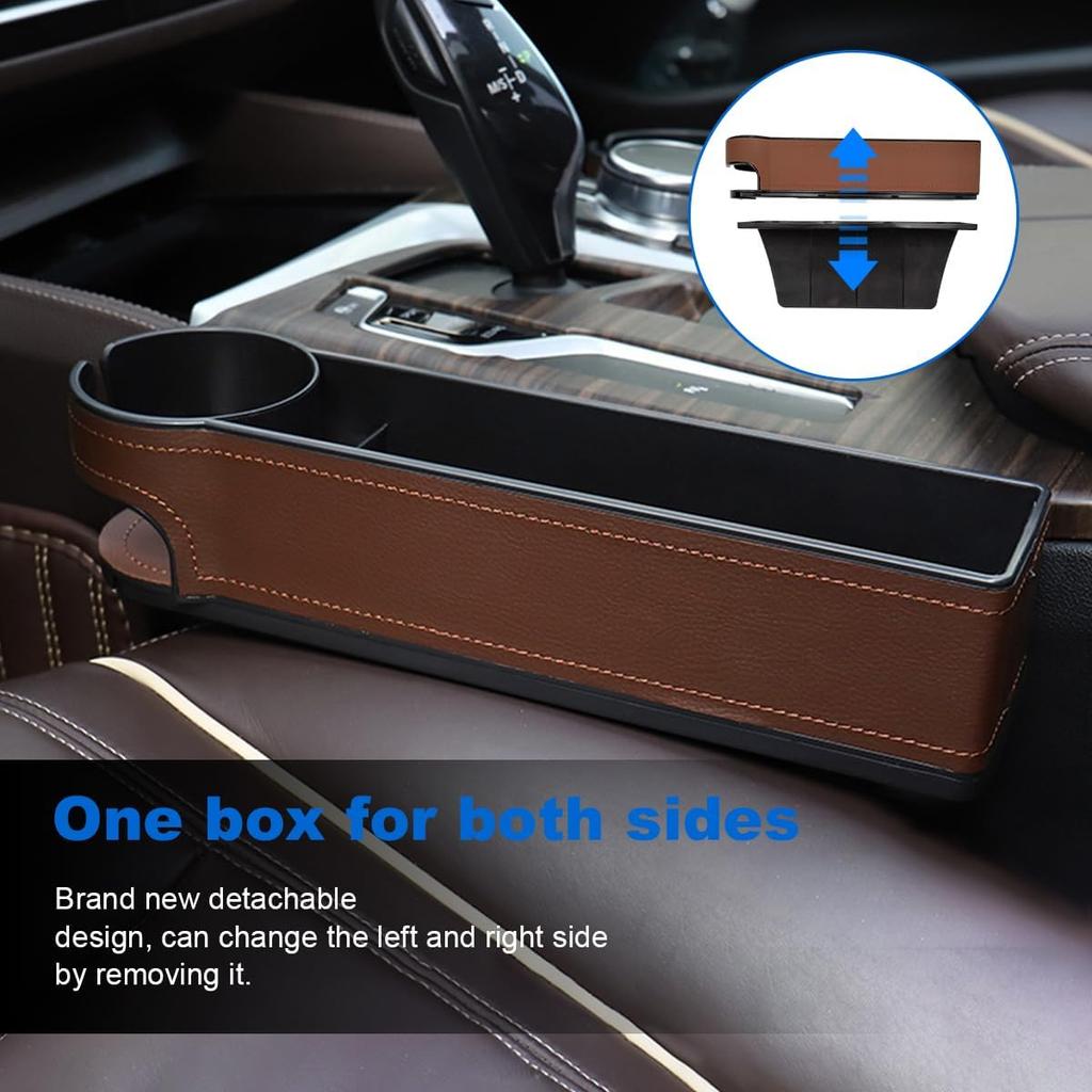 Organizer zur Füllung des Autositzspalts, Leder-Organizer für den Vordersitz mit Getränkehalter, Multifunktionale Aufbewahrungsbox für die Seite der Autokonsole zur Aufbewahrung von Telefonen, Geldbörsen