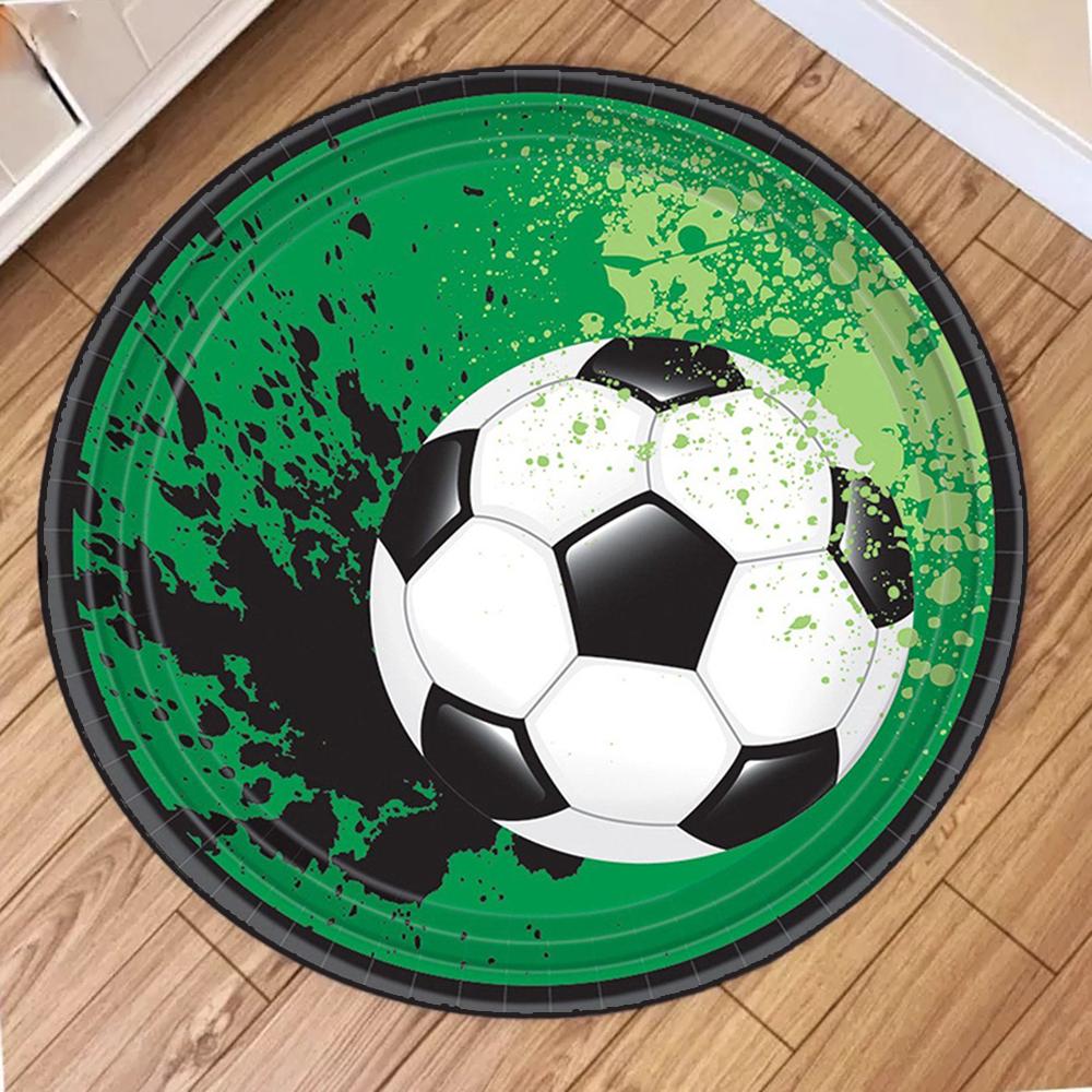 Soccer Theme Round Rug 3D Football Sports Style Carpet Anti-Slip Large Area Rug for Living Room Bedroom Kids Room Decor