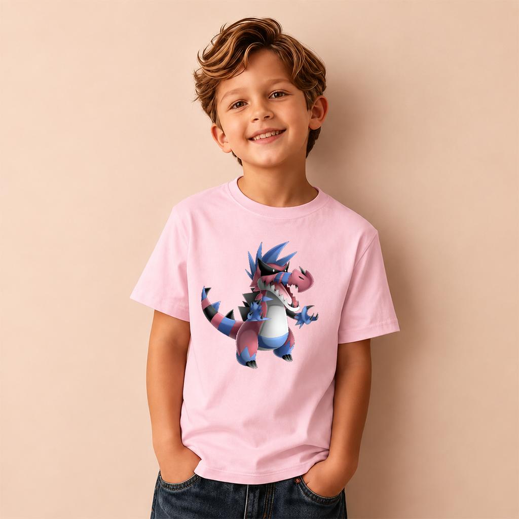Kids Pokemon Krookodile Print Short Sleeve T-Shirt Boys Cartoon Graphic Casual Tee Children Birthday Gift