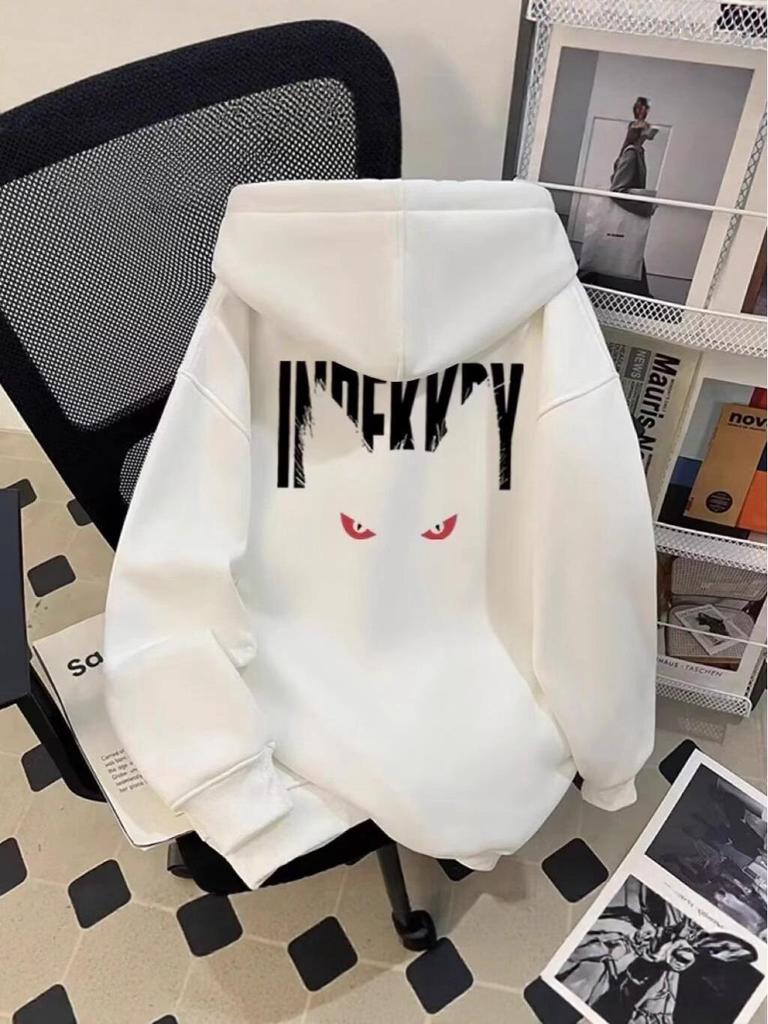 Plush-Lined Hooded Sweatshirt: Trendy Print Loose-Fit Men's Jacket for Autumn/Winter