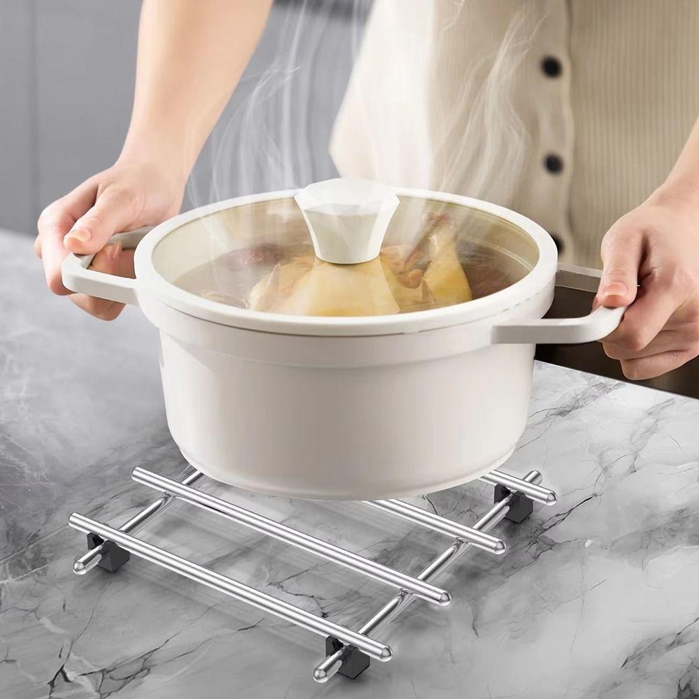Silver Stainless Steel Trivets Non-Slip Feet Baking Pans Holder Insulation Pads  Living Room