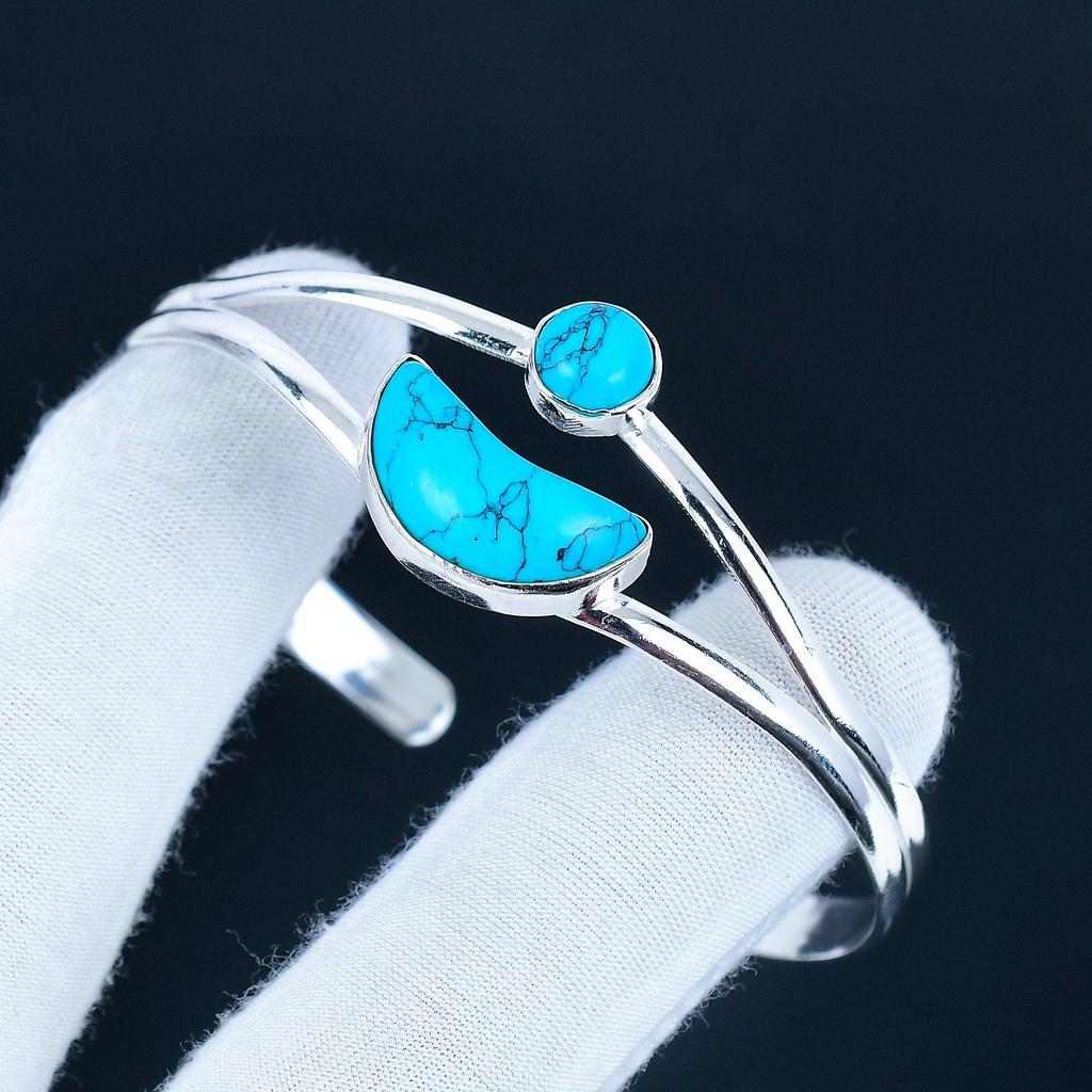 Dainty Turquoise Gemstone Handmade Cuff Bangle 925 Sterling Silver Cuff Bangle, Turquoise Bracelet For Wife , Unisex Bangle, Valentine's Day Gift