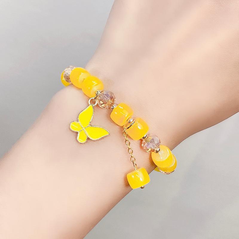 Cute Kids Glass Beaded Bracelet Princess Cartoon Crystal Flower Charm Bangle Handmade Jewelry Gift For Girls Students