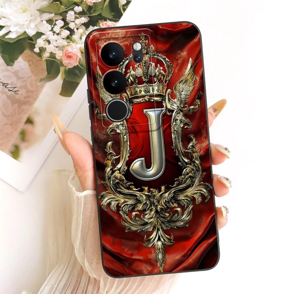 For Vivo V29 V29Pro Feather Crown Initial Letter Phone Case For Vivo V 29 V29 Pro 5G V2250 V2251 Soft Silicone Covers Bumpers