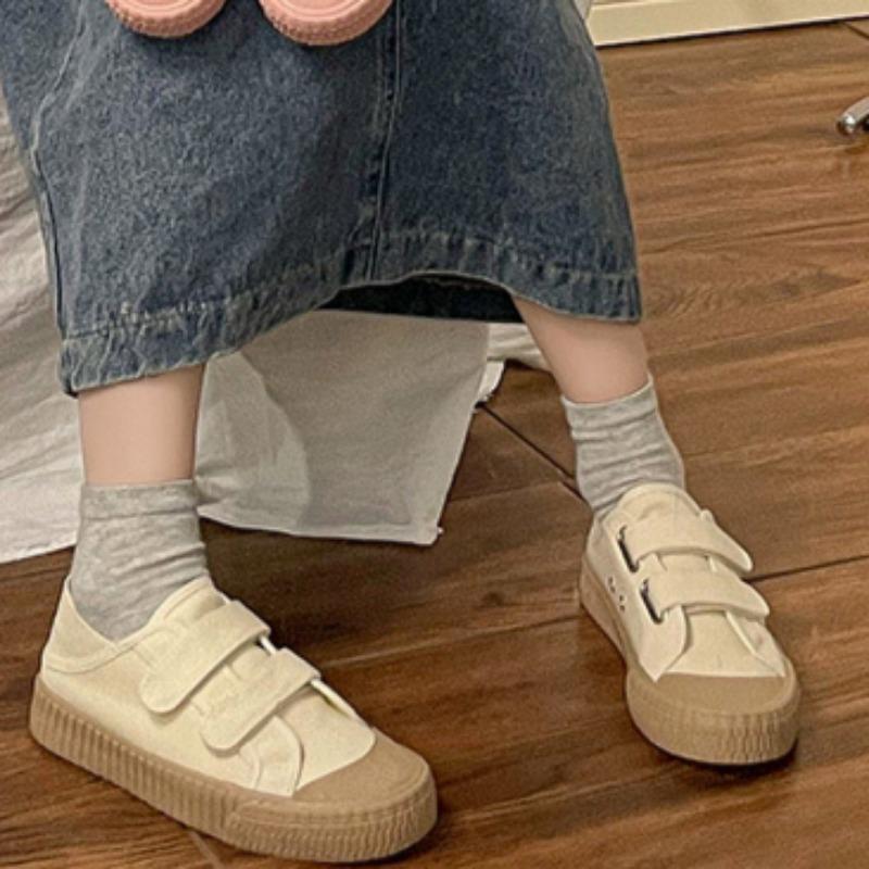 Macaron Kjeks Canvas Sko Lettvekt Latesko Borrelås Damesko Allsidige Hvite Sko