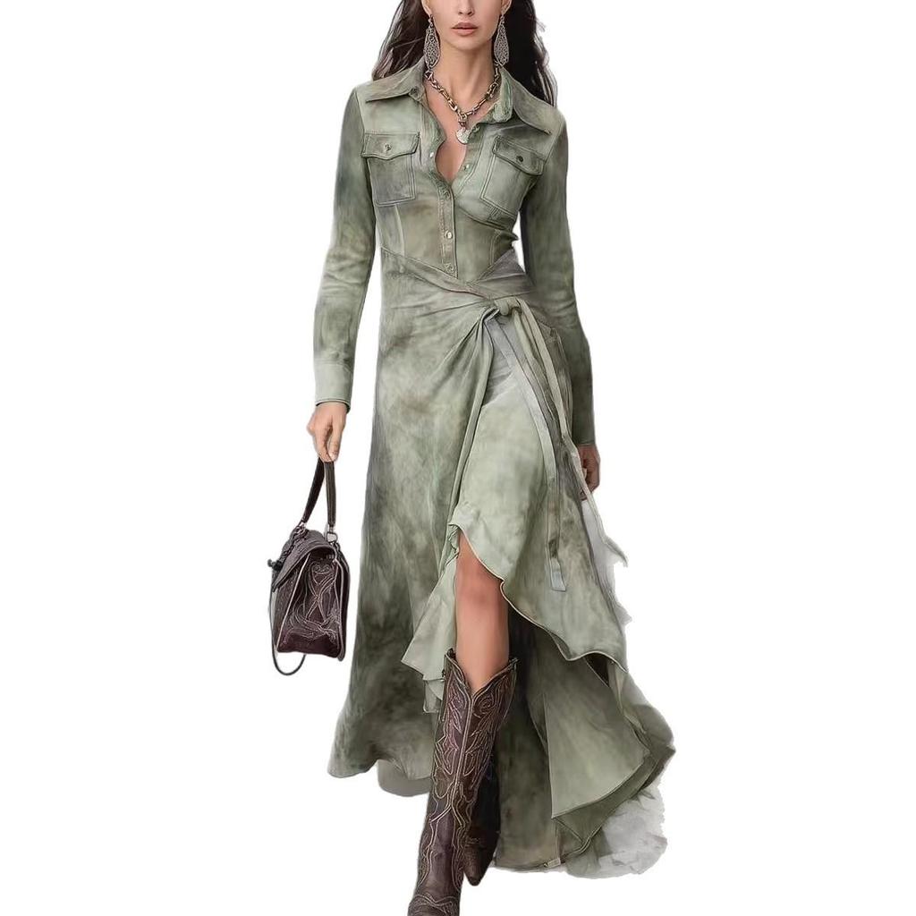 European & American 2025 Early Autumn Niche Designer Long-Sleeved Tie-Dye Women's Dress