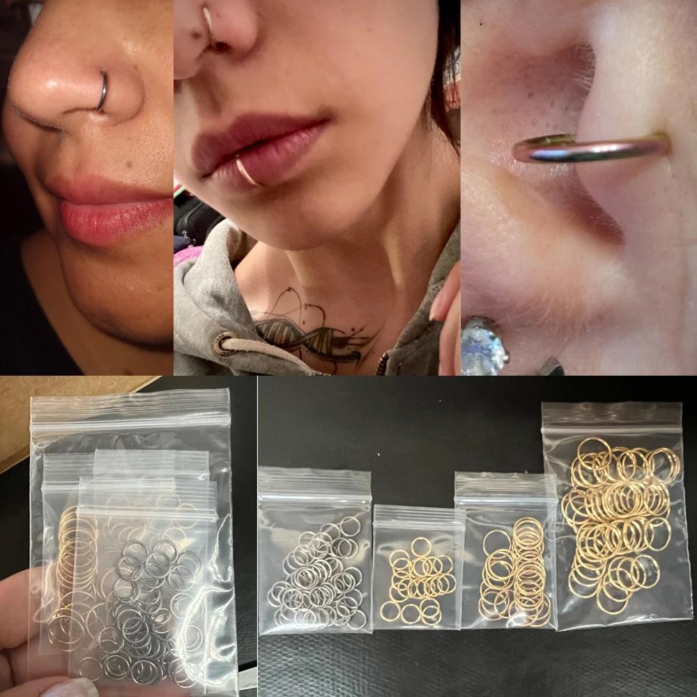 10Pcs ASTM F136 Titanium Hinged Hoop Nose Rings 20G 18G 16G Septum Ring Body Piercing Zircon Helix Cartilage Rook Earring