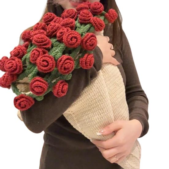 Crochet Rose Bouquet Blanket Handmade Rose Bouquet Throw Blanket Crocheted Roses Bouquet Sofa Blanket for Bed Decor Romantic Gift