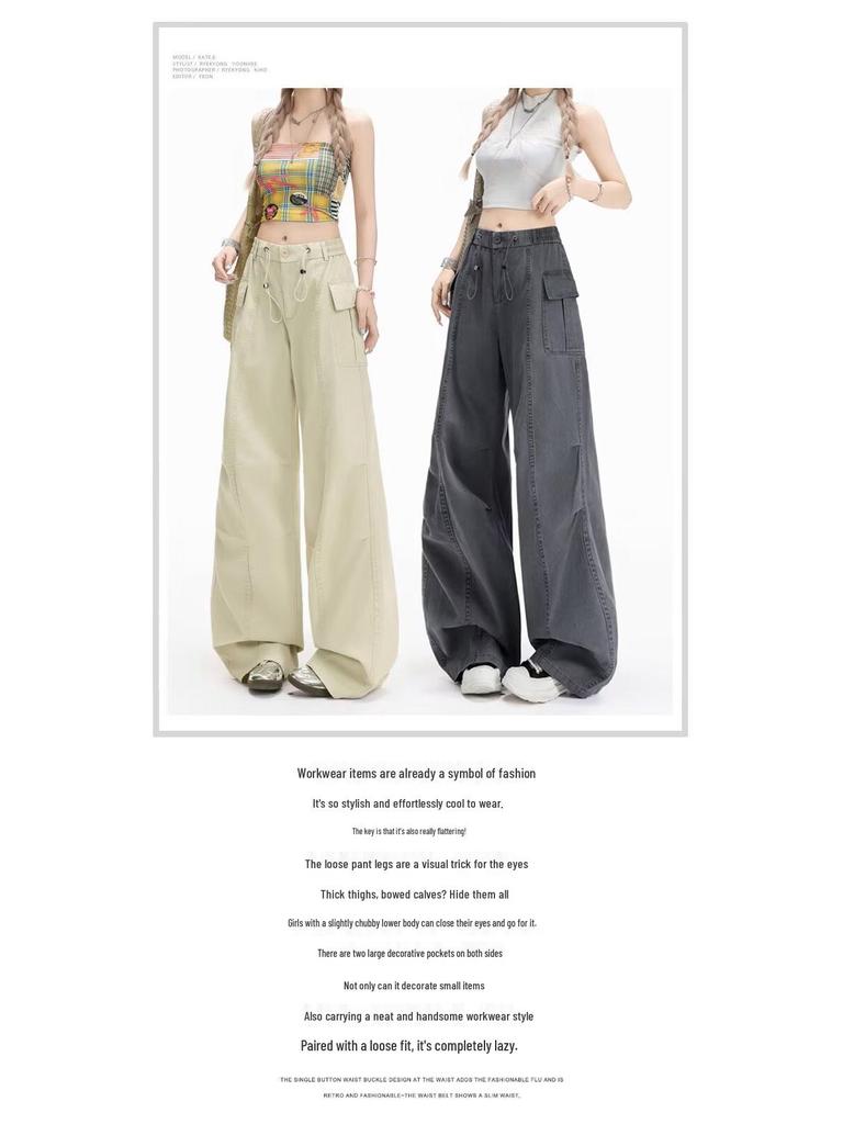 2026 Women's Korean Style Loose Casual Pants - Trendy, Versatile Spring/Summer Drop-Weight Straight Leg Cargo Pants.