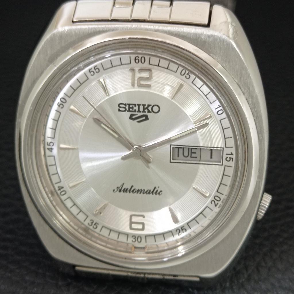 GENUINE VINTAGE SEIKO 5 AUTOMATIC 7019A JAPAN MENS SILVER DIAL WATCH a709190-1