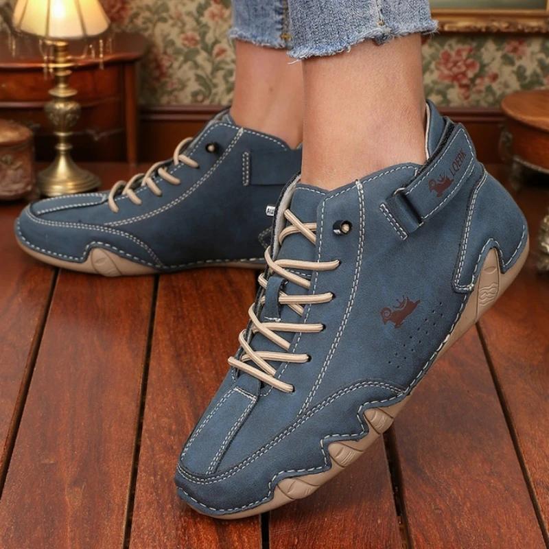 Women's Casual Bare Boots Fashionable Ankle Comfort Soft Soled High Top Shoes Luxury Brand Retro Anti Slip Lace Up Walking Shoes