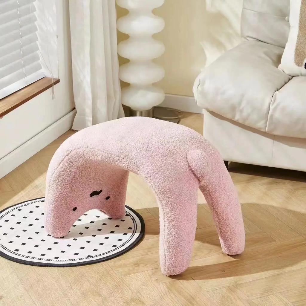Lower Back Rabbit Short Stool Cashmere Home Entryway Decorative Stool Cute Liquid Cat Makeup Bench Household Furniture