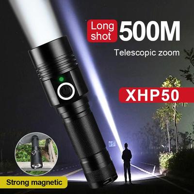 פנס LED XHP50 סופר בהיר, מנורה ניידת, פנס זום, עמיד למים, נטען, פנס קמפינג חיצוני