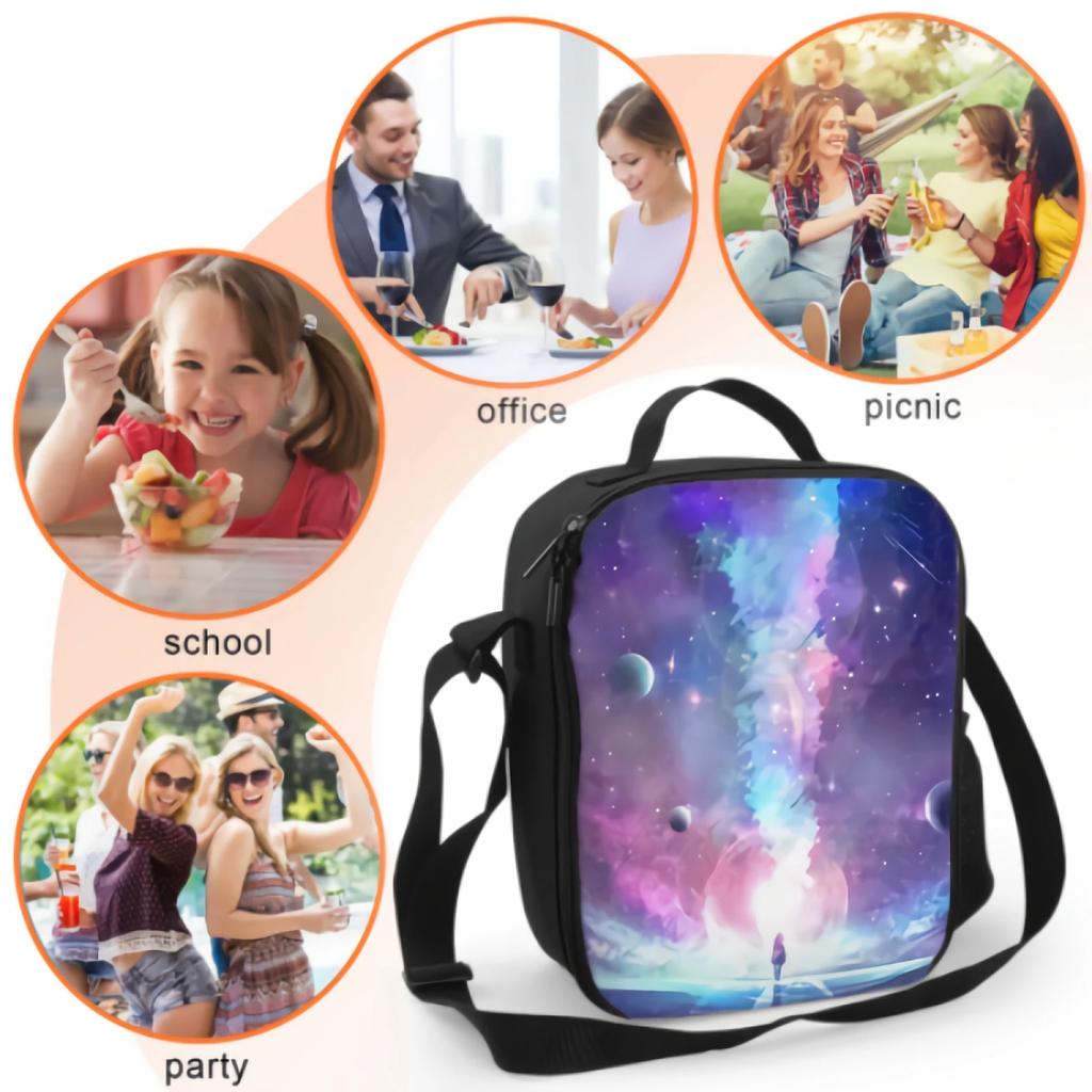 Abstract Artistic Multicolored Dimensional Galactic Nebula Insulating Thermal Lunch Bags for Boys Girls Washable Tote Cooler Bag