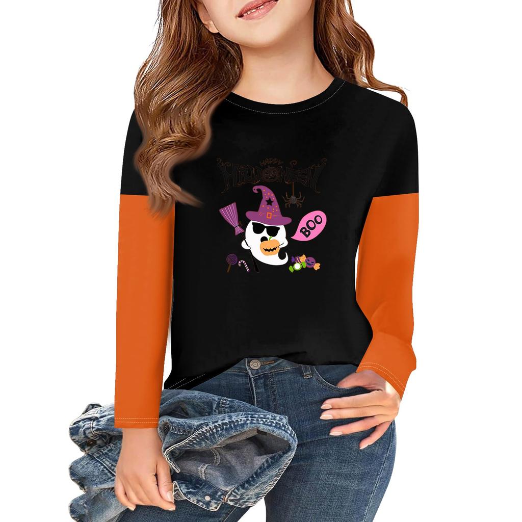 Girls Long Sleeve Halloween Day T Shirts Kids Fall Tops Crewneck Basic Tees 2-11Y