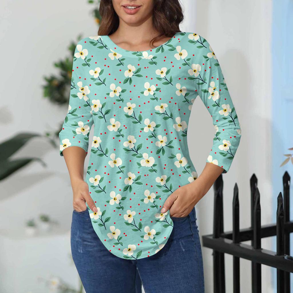 Damen-T-Shirts, 3/4-Ärmel, einfarbig, Pullover, Sommer, Frühling, Tops, Blusen