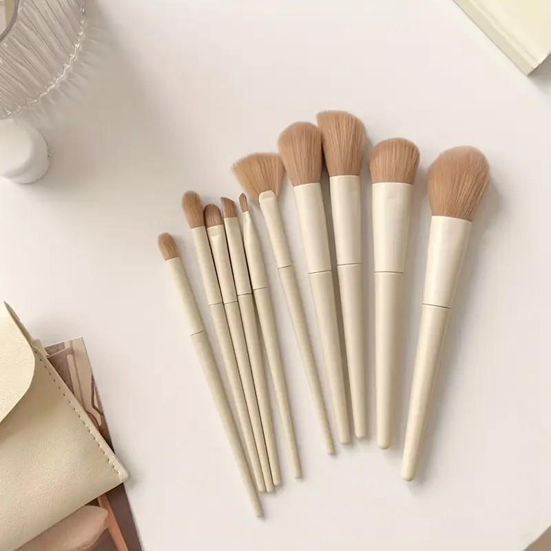 

Набор из 10 кремово-белых кистей для макияжа - Мягкие синтетические веганские кисти для тональной основы, румян, теней и контуринга, Роскошный ма слоновая кость