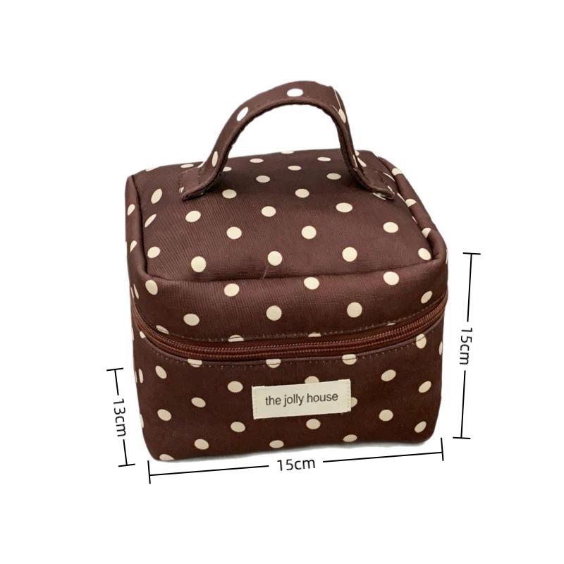 Women's Retro Polka Dot Storage Bag Wear-resistant Large Capacity Handheld Makeup Pouch for Daily Cosmetic Organizing