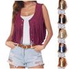 Women's Fashionable Retro Western Tassel Vest Color Short Sleeveless Tassel Cardigan Jacket