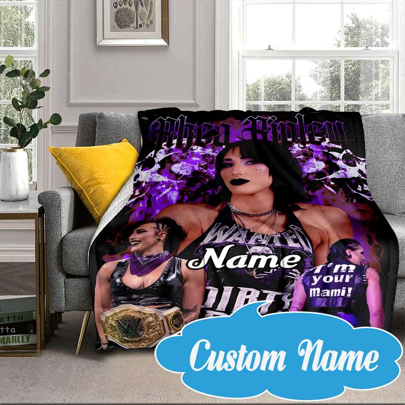 Custom Name Dark Beauty Rhea Ripley Blanket bed sofa Blanket Flannel Blanket for Camping, Hiking, Picnic Essentials,gift for Fan family