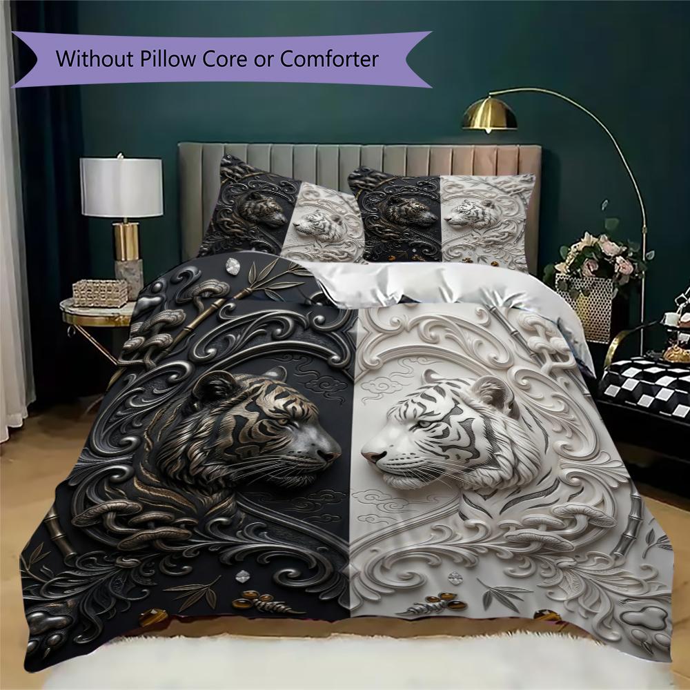 B&W Animals Pattern Bedding uilt Set uilt Cover Pillowcase Home Decoration Birthday Gift (1 * duvet cover + 2 * pillowcase without core)32