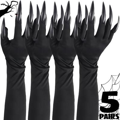 5/1pair Scary Long Nails Gloves Halloween Cosplay Ghost Claw Black Nails Finger Gloves Arm Sleeves Party Costumes Props Supplies