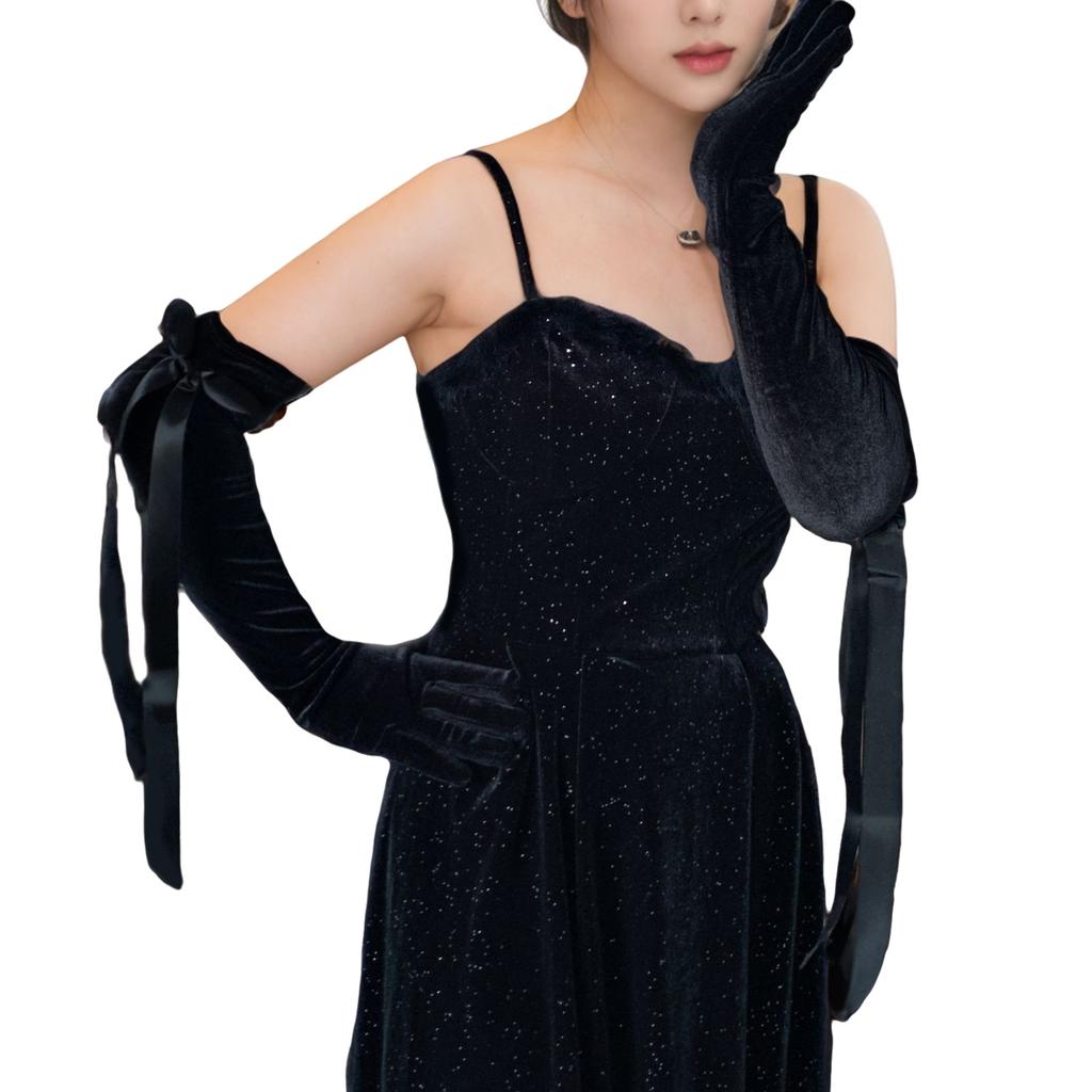 Long Gloves With Decorative Ribbon Elbow Length Gloves Evening Gloves For Women Wedding Dinner Party Dancing Party