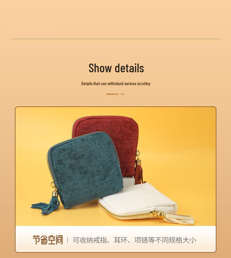 Elegant Tassel Jewelry Pouch with Zipper - Portable Organizer for Rings, Pendants, and Bracelets